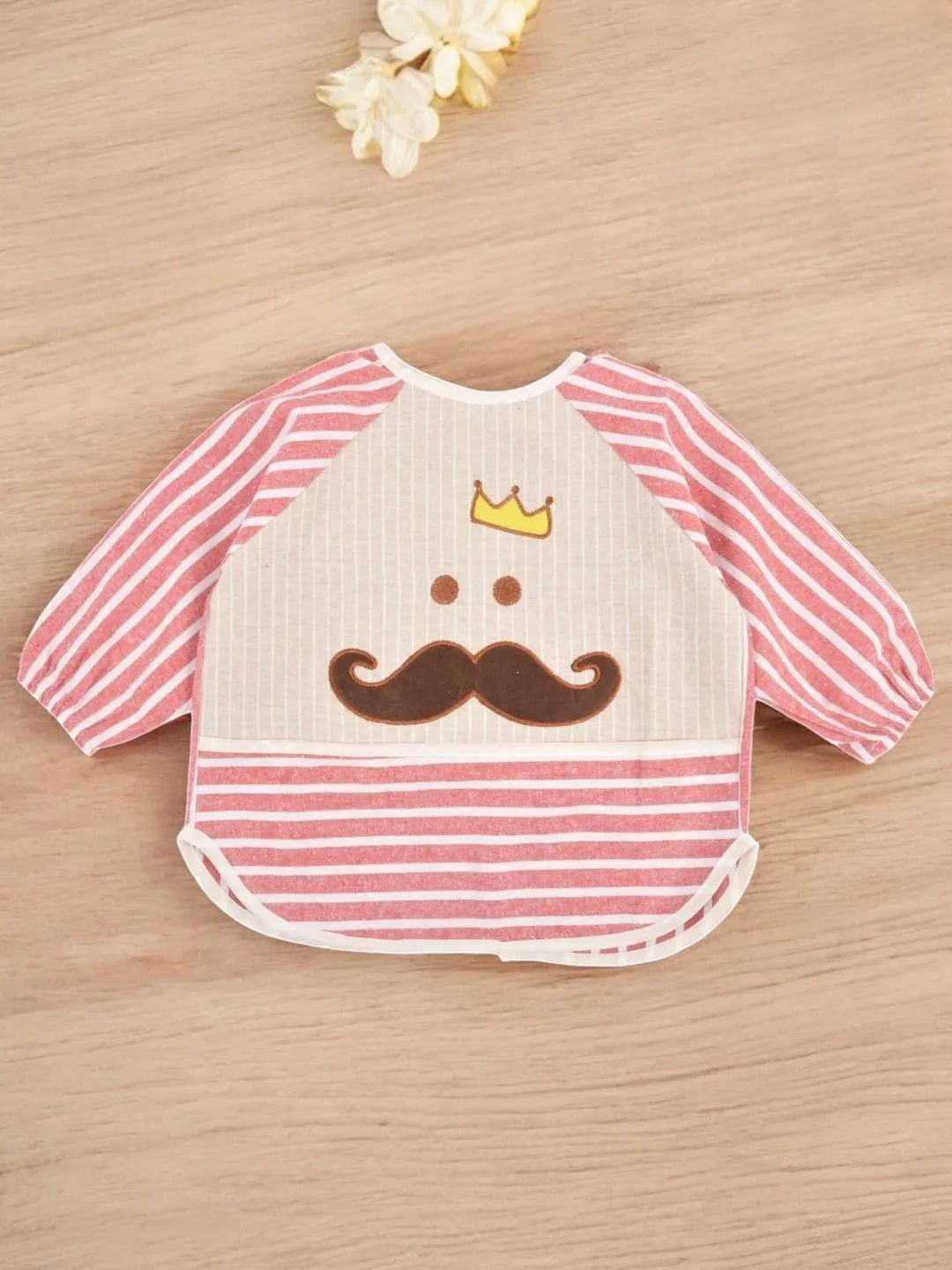 Kingly Curls Red and White Striped Waterproof Bibs with Mustache and Crown
