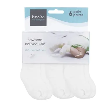 Kushies 6 Pack Terry Newborn Sock Set - White