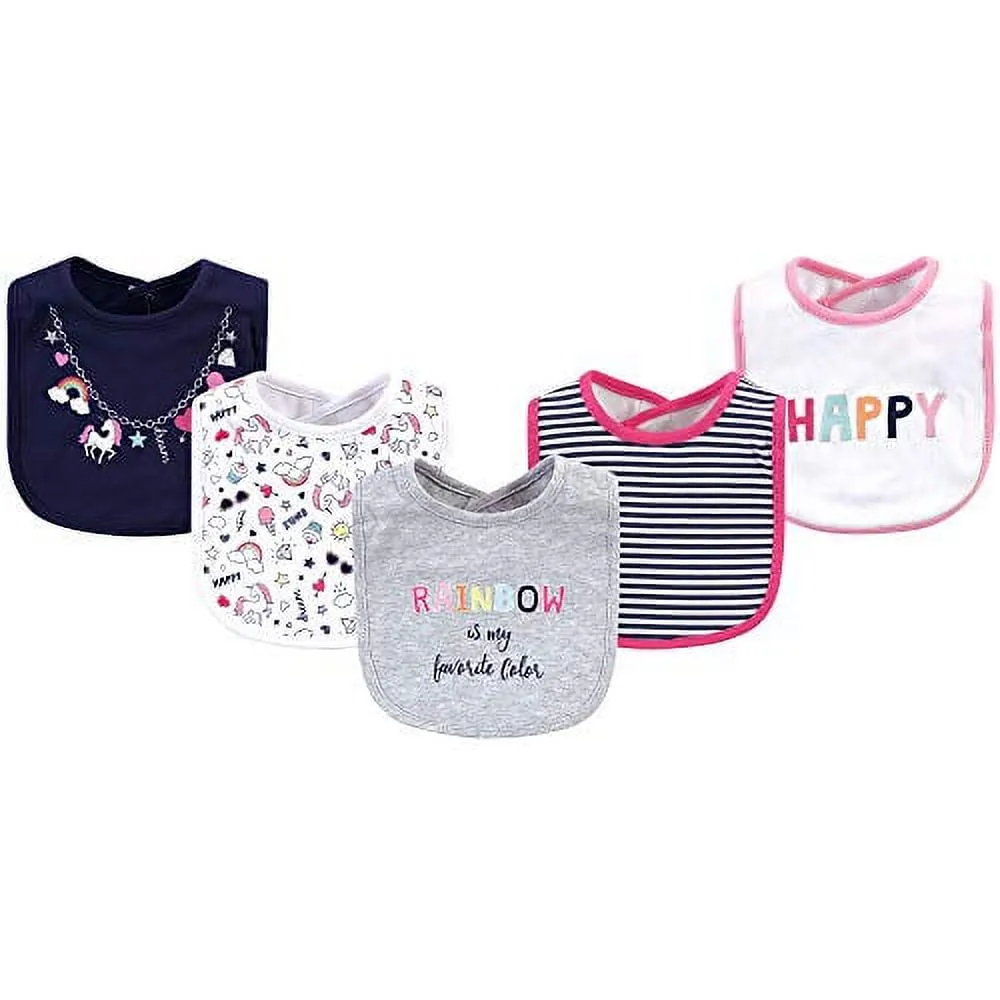 Little Treasure Baby Girl Cotton Bibs 5pk, Happy Rainbow, One Size