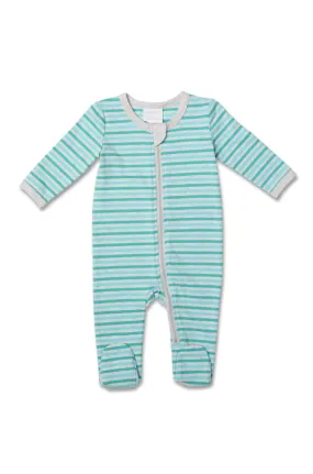 Marquise Boys Long Sleeve Zipsuit - Blue & Green Striped