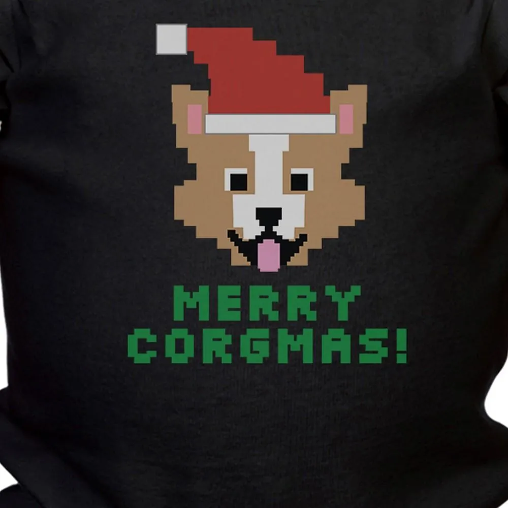 Merry Corgmas Corgi Baby Black Bodysuit