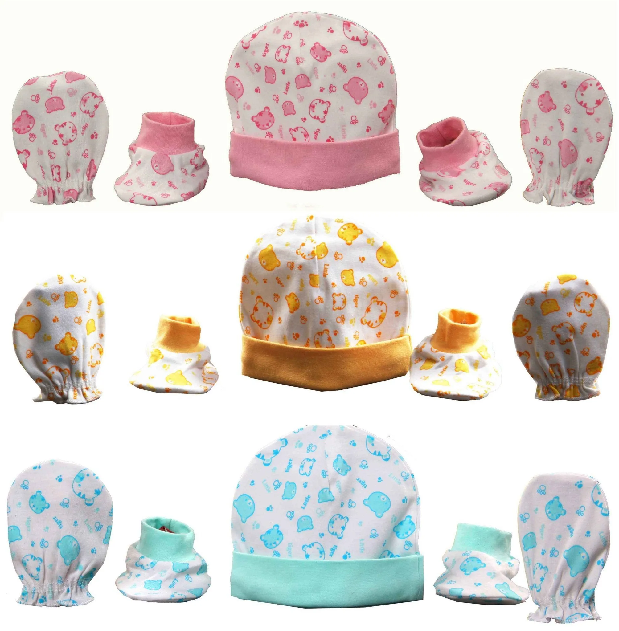 Newborn booties mittens cap set pack of 6 pair & 3 pcs ( 0-6 months )