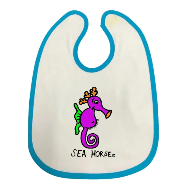 Ozi Varmints Baby Bib - White/Aqua - Seahorse