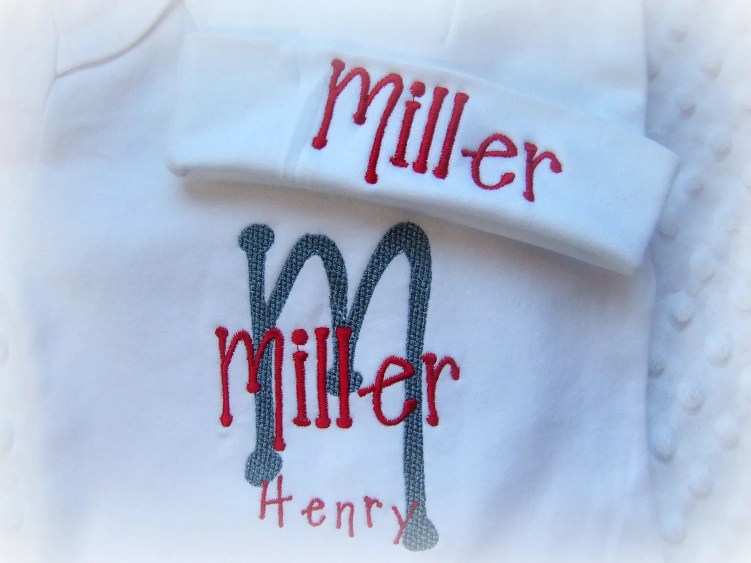 Personalized Baby Boy one piece and Hat Set, Monogrammed, you choose the colors and font