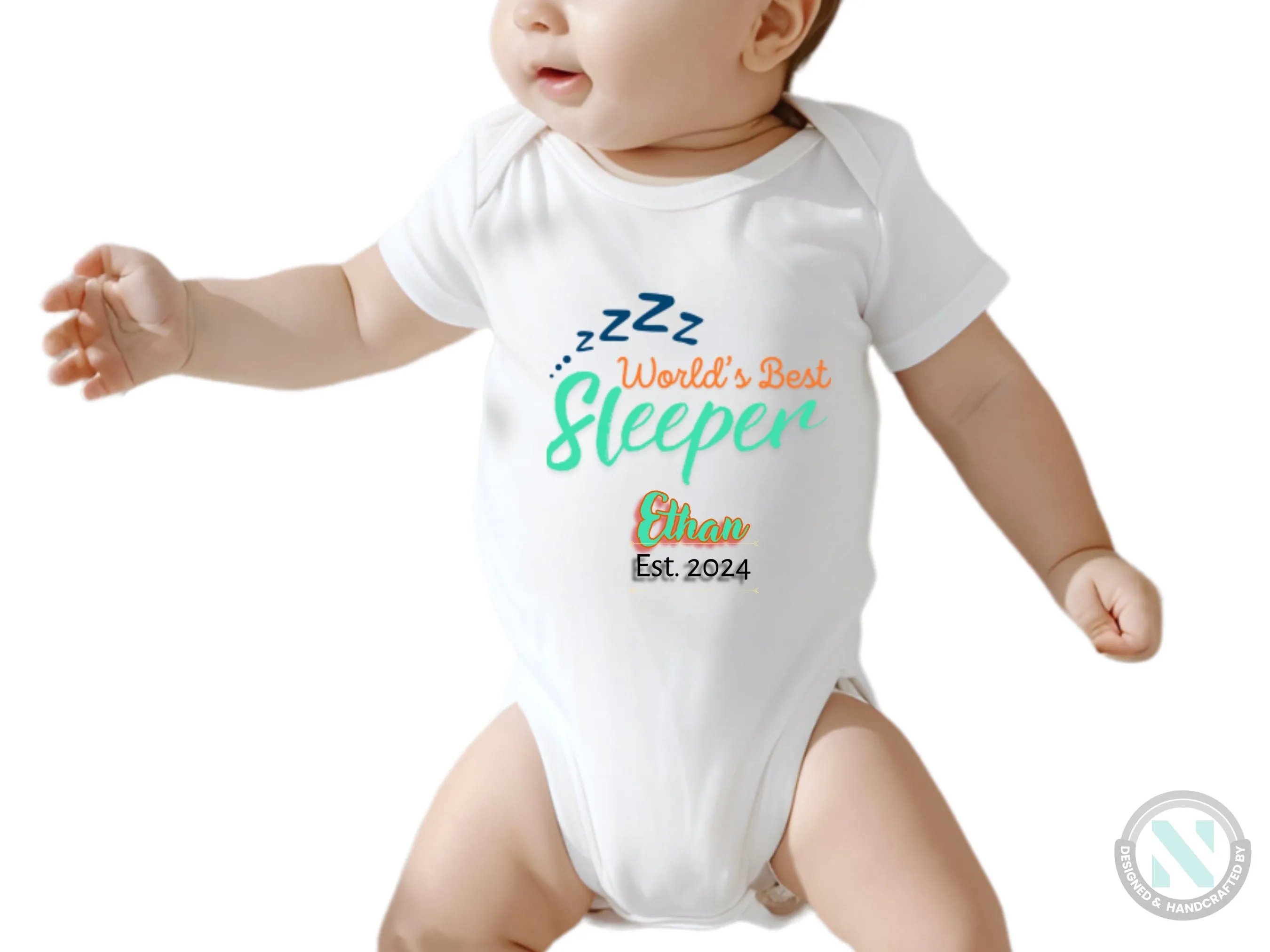 Personalized Name and Date Baby Boy Bodysuit "Worlds Best Sleeper"