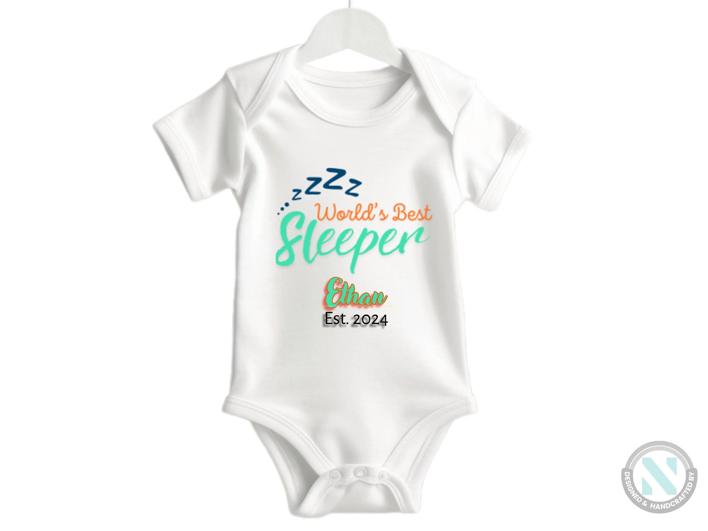 Personalized Name and Date Baby Boy Bodysuit "Worlds Best Sleeper"