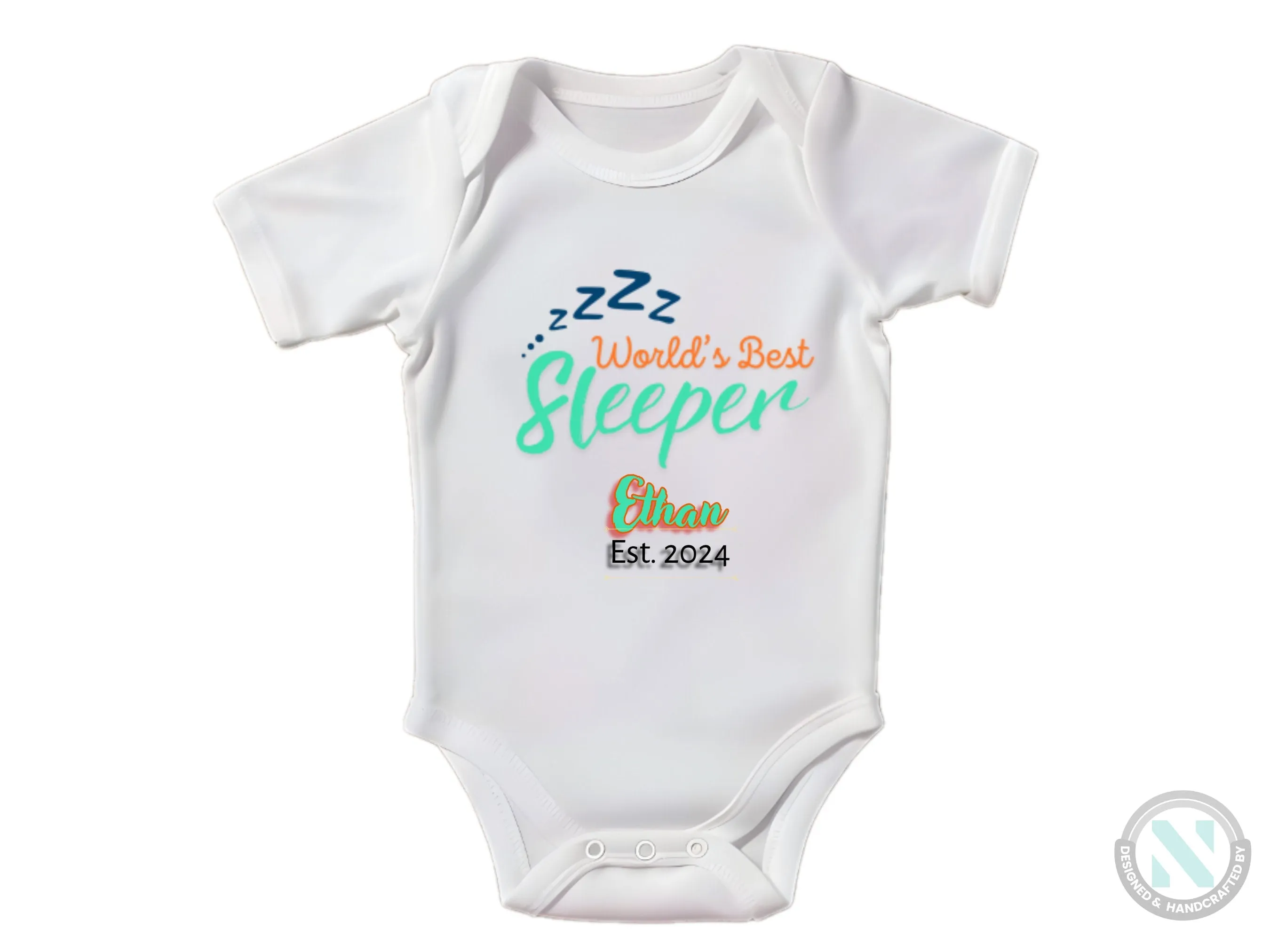 Personalized Name and Date Baby Boy Bodysuit "Worlds Best Sleeper"