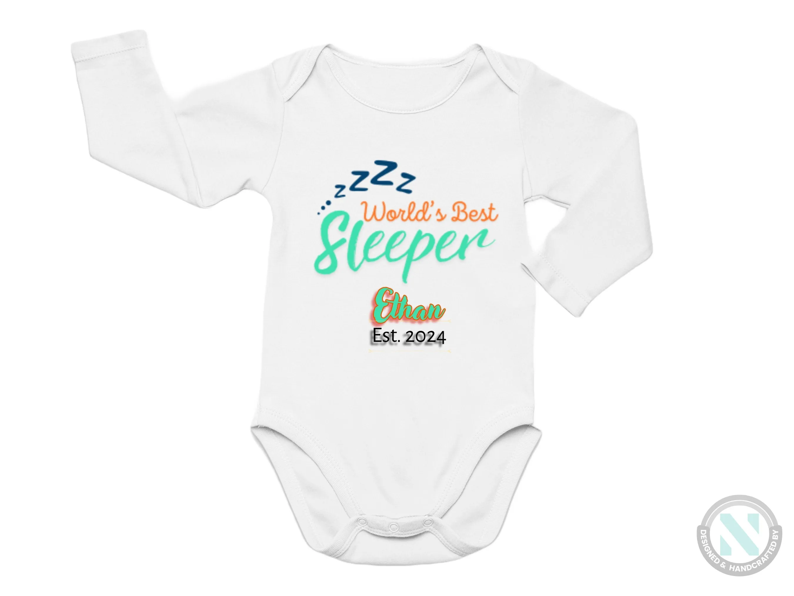 Personalized Name and Date Baby Boy Bodysuit "Worlds Best Sleeper"
