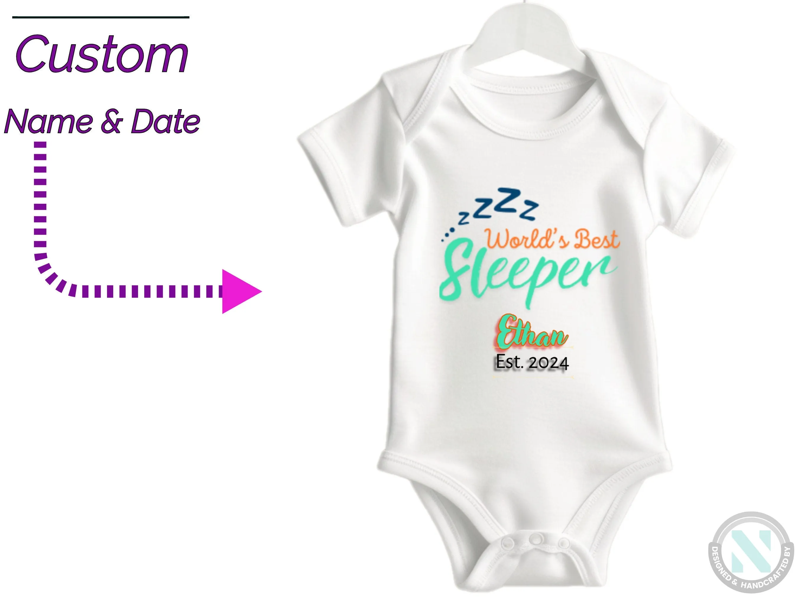 Personalized Name and Date Baby Boy Bodysuit "Worlds Best Sleeper"