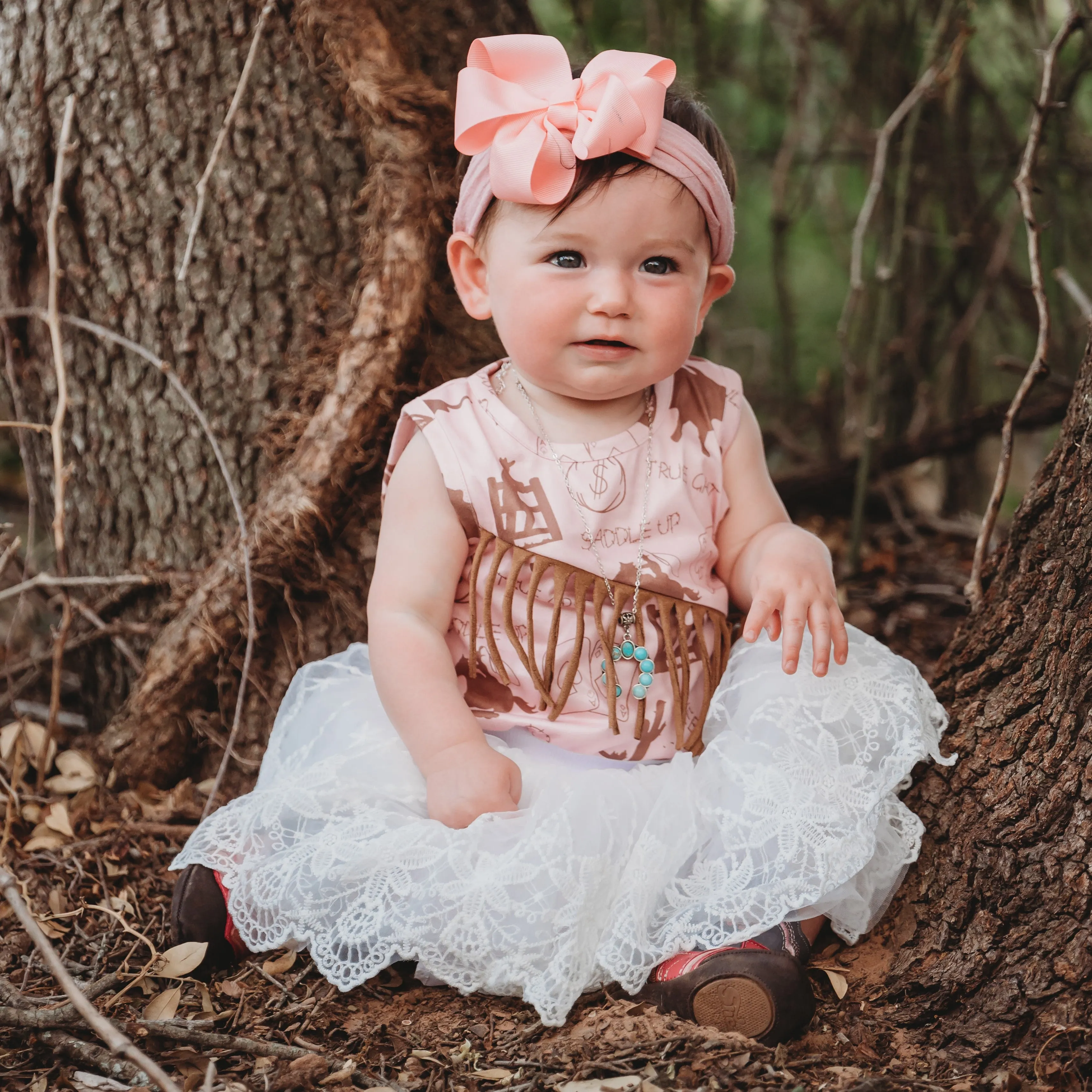 Pink Gambler Sueded Fringe Onesie Baby ( 0-18M)
