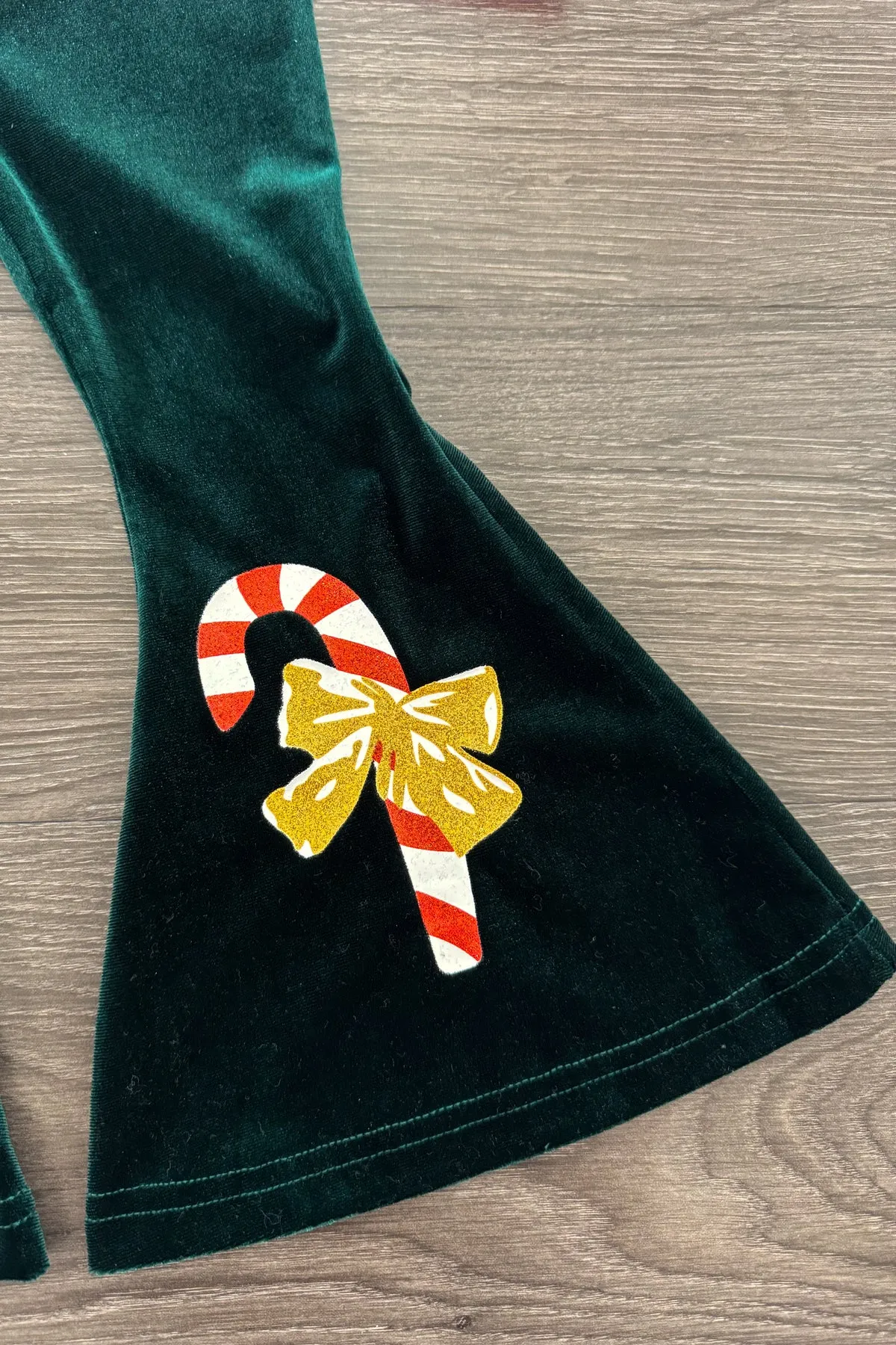 "Merry" Green Velvet Bell Bottom Set