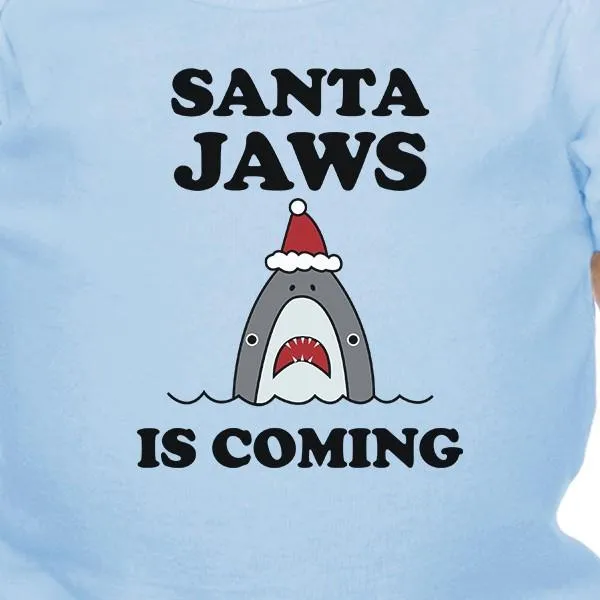 Santa Jaws Is Coming Baby Sky Blue Bodysuit