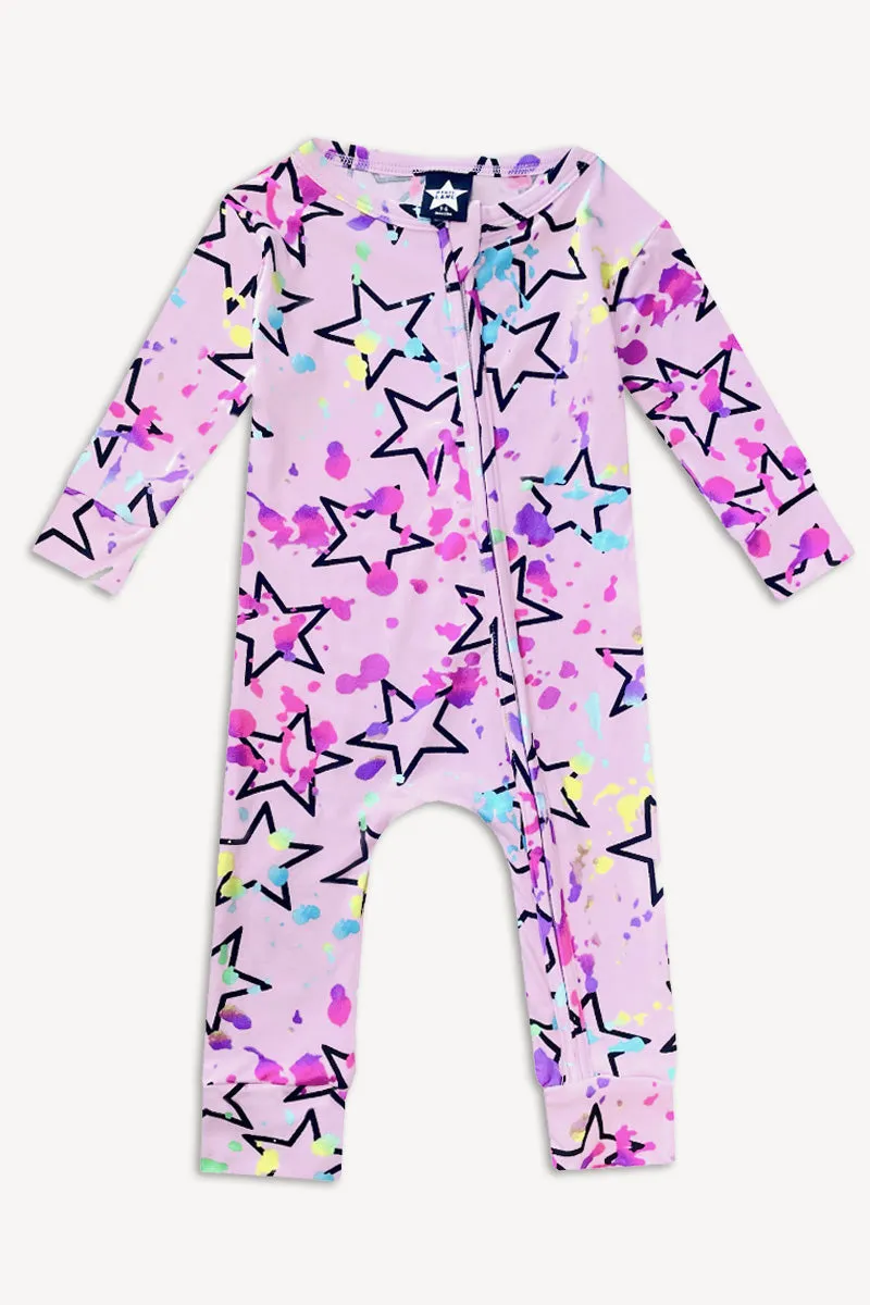 Simply Soft Footless Onesie - Blush Splatter Star