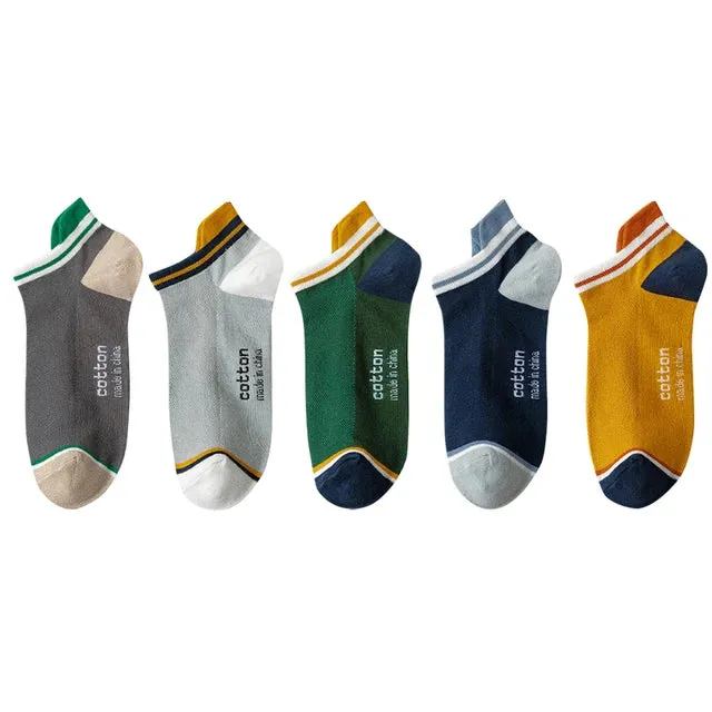 StripSteps Breathable Men's Cotton Ankle Socks - 5 Pairs