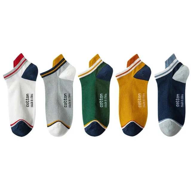 StripSteps Breathable Men's Cotton Ankle Socks - 5 Pairs