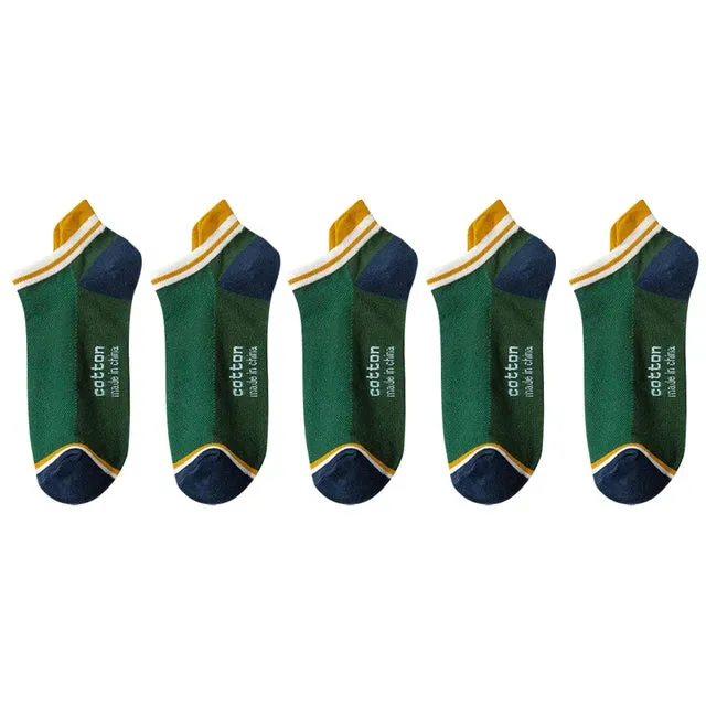 StripSteps Breathable Men's Cotton Ankle Socks - 5 Pairs