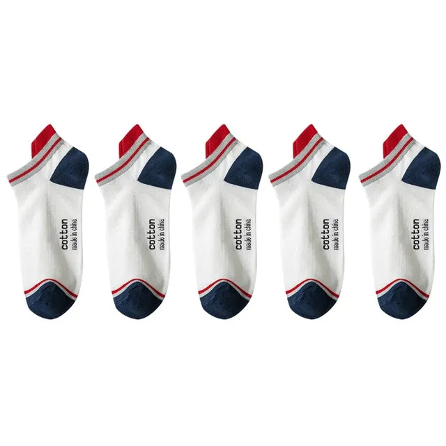 StripSteps Breathable Men's Cotton Ankle Socks - 5 Pairs