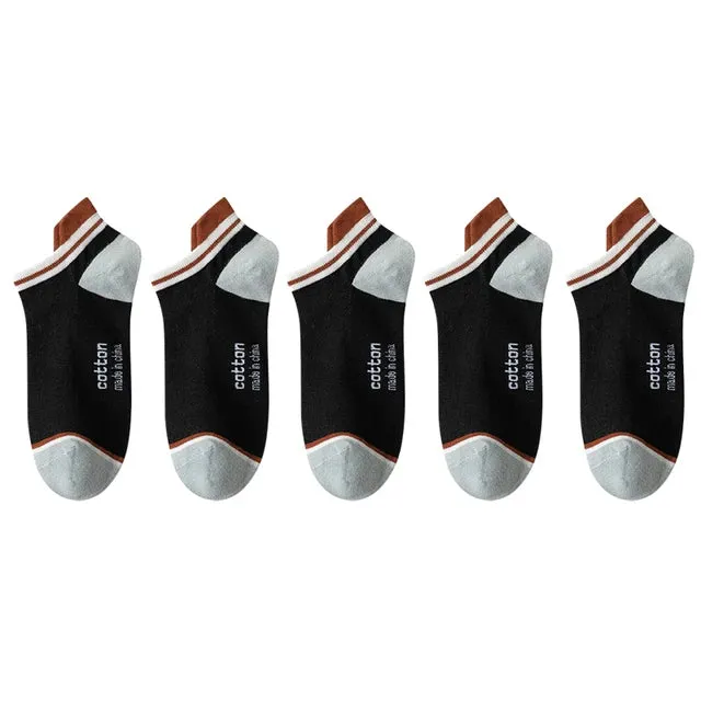 StripSteps Breathable Men's Cotton Ankle Socks - 5 Pairs