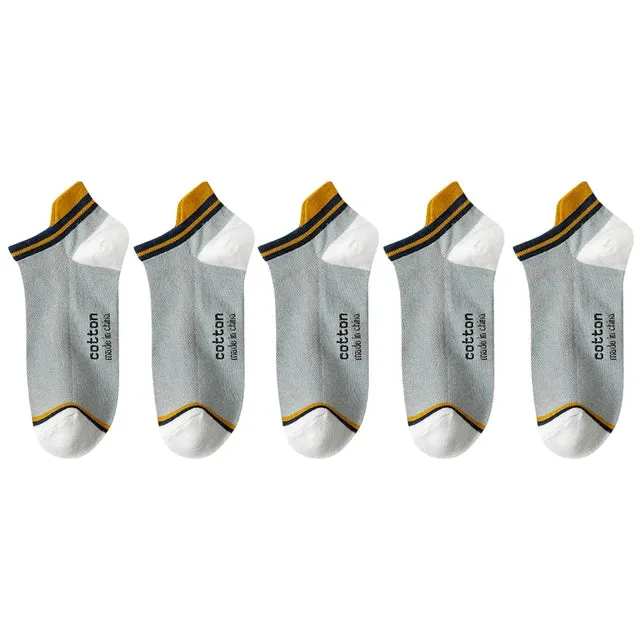StripSteps Breathable Men's Cotton Ankle Socks - 5 Pairs