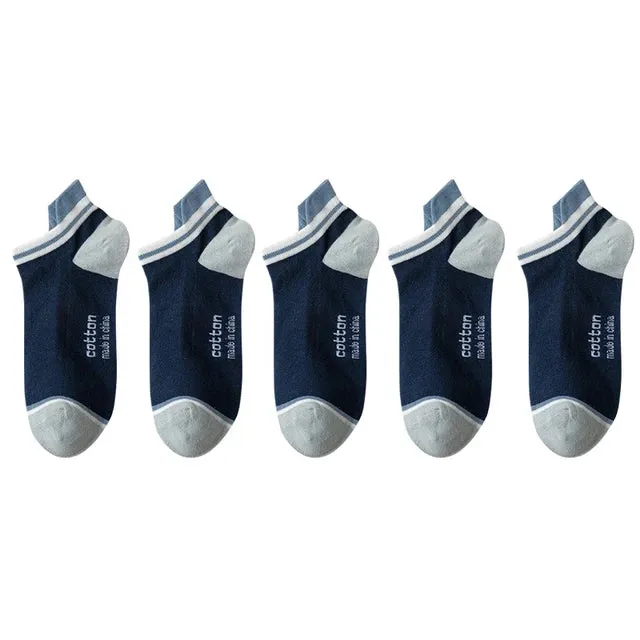 StripSteps Breathable Men's Cotton Ankle Socks - 5 Pairs