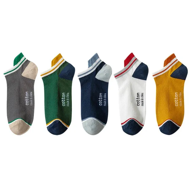 StripSteps Breathable Men's Cotton Ankle Socks - 5 Pairs