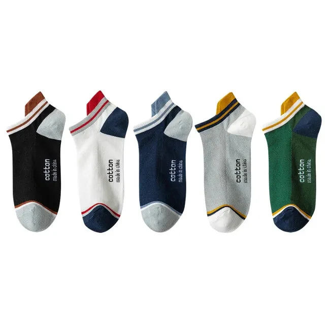 StripSteps Breathable Men's Cotton Ankle Socks - 5 Pairs
