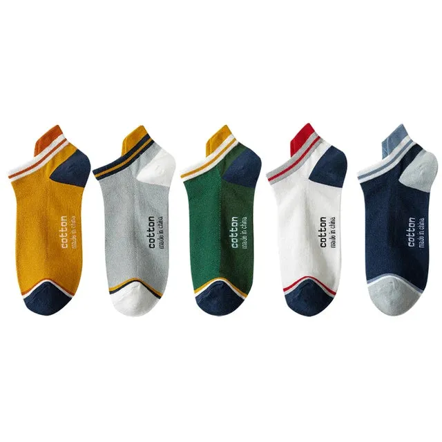 StripSteps Breathable Men's Cotton Ankle Socks - 5 Pairs
