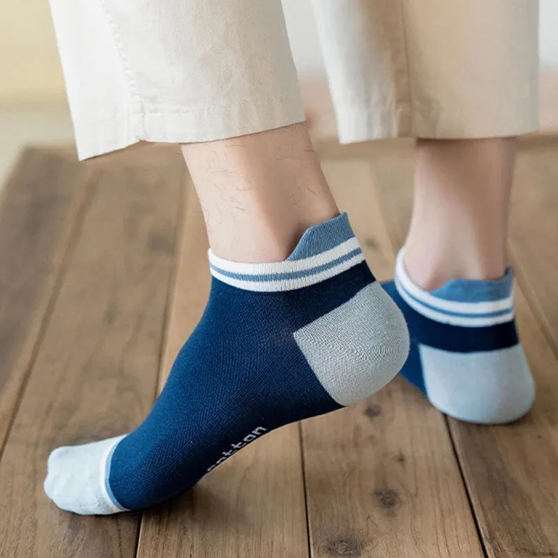 StripSteps Breathable Men's Cotton Ankle Socks - 5 Pairs