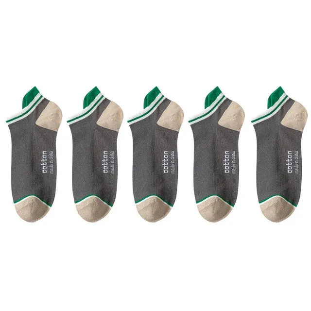 StripSteps Breathable Men's Cotton Ankle Socks - 5 Pairs