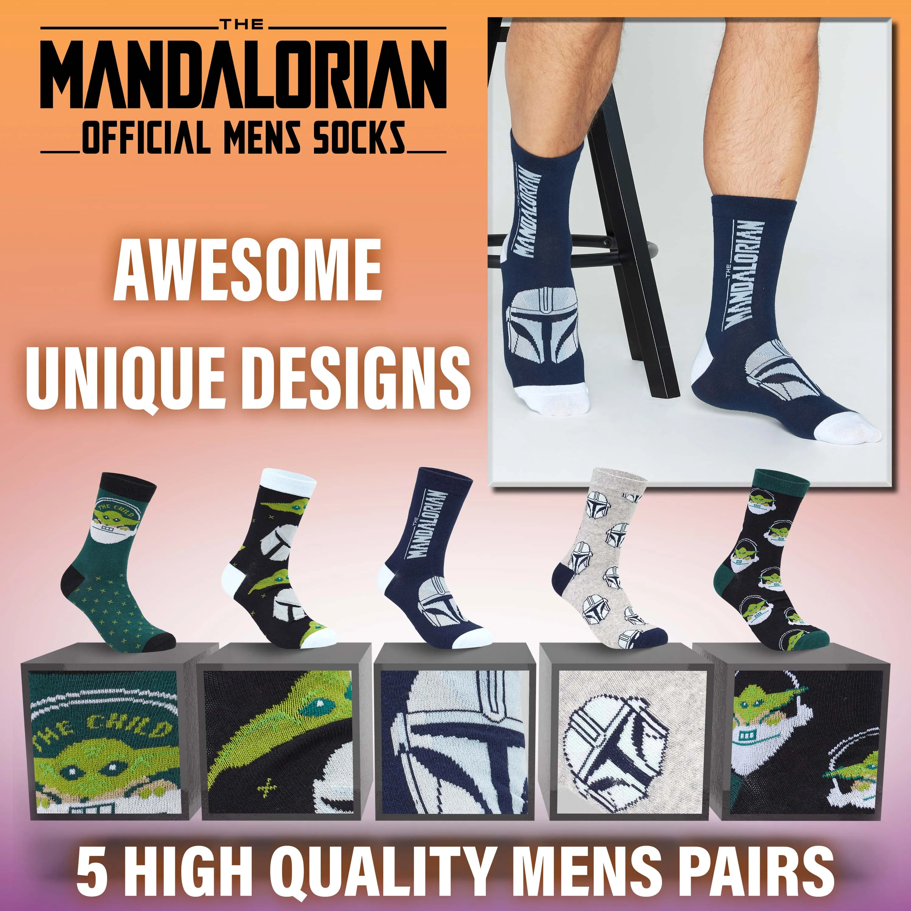 The Mandalorian Mens Socks, 5-Pack Baby Yoda Socks Men, Gifts For Men