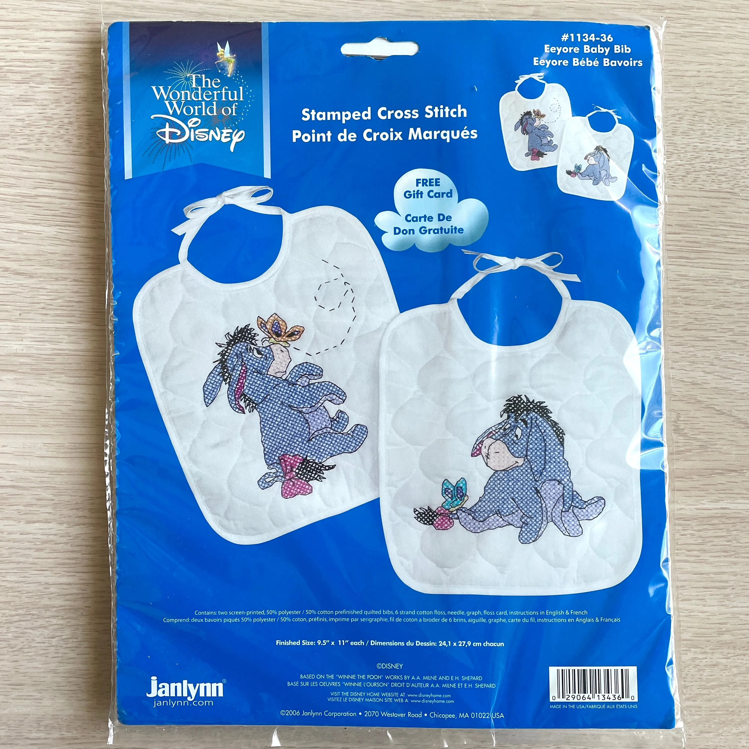 Vintage Walt Disney Eeyore Donkey Winnie The Pooh Counted Cross Stitch Baby Bib Pair Set Kit or PDF Pattern Chart Keepsake Baby Keepsake Baby Shower Gift 1134-36