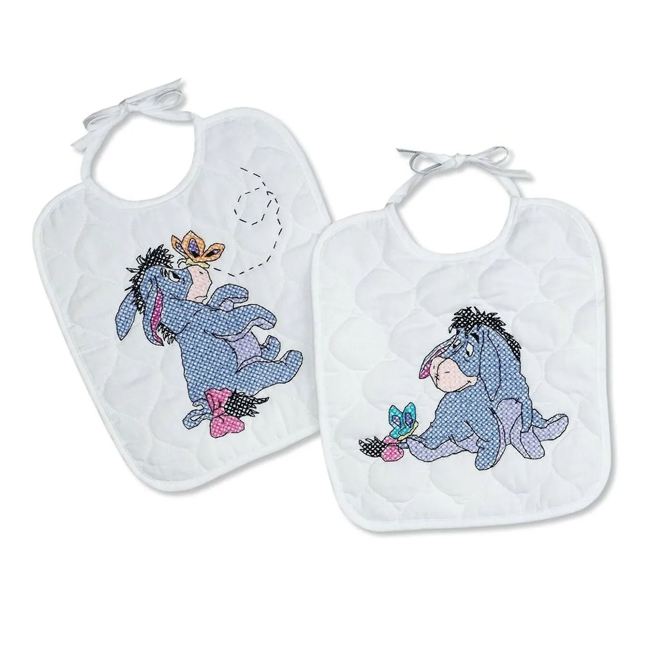 Vintage Walt Disney Eeyore Donkey Winnie The Pooh Counted Cross Stitch Baby Bib Pair Set Kit or PDF Pattern Chart Keepsake Baby Keepsake Baby Shower Gift 1134-36