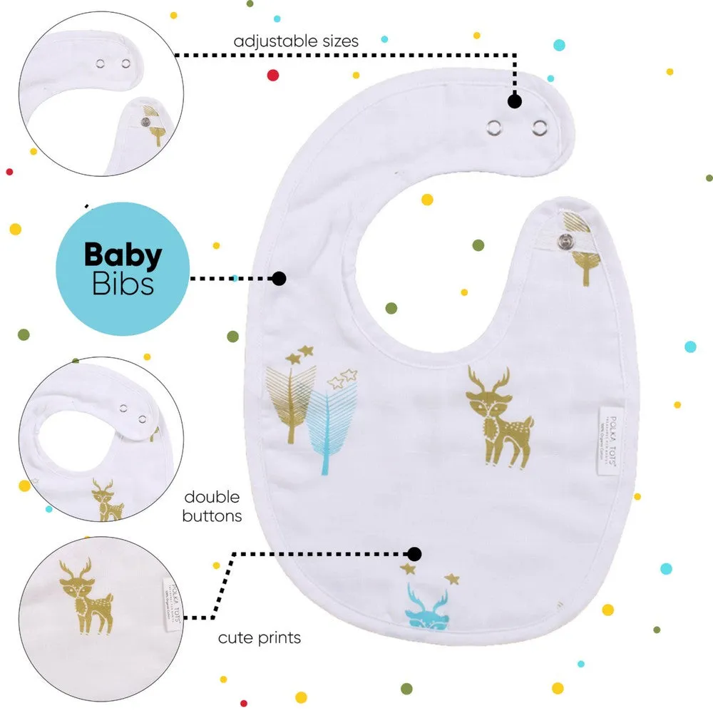 White Multi Printed Muslin Bibs-Pack of 3