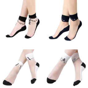 Women Mixed Fibre Lace Mesh Fishnet Transparent Socks